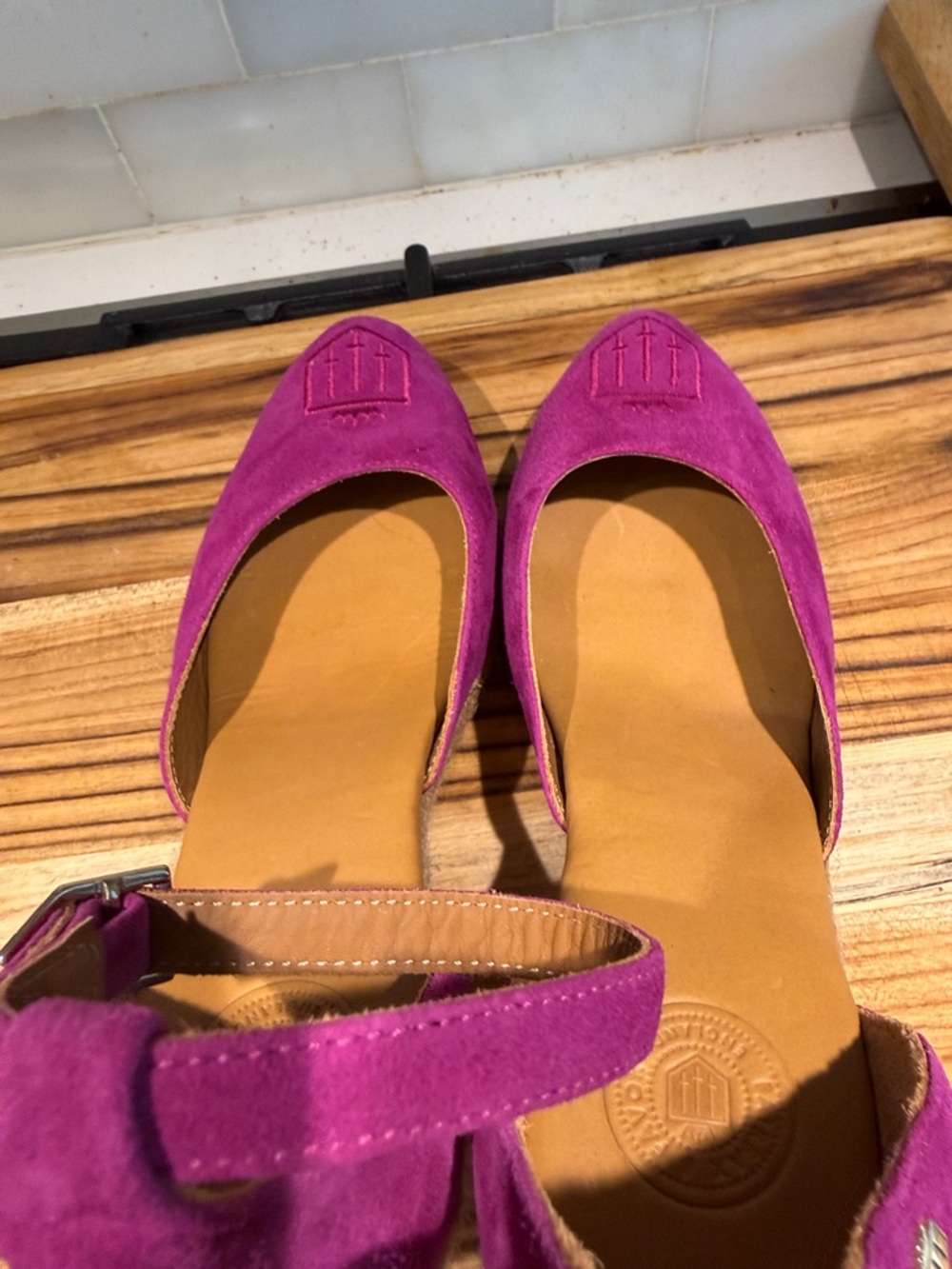 Fairfax & Favor Fuchsia Suede Wedge Espadrilles with Ankle Strap - Picture 9 of 10
